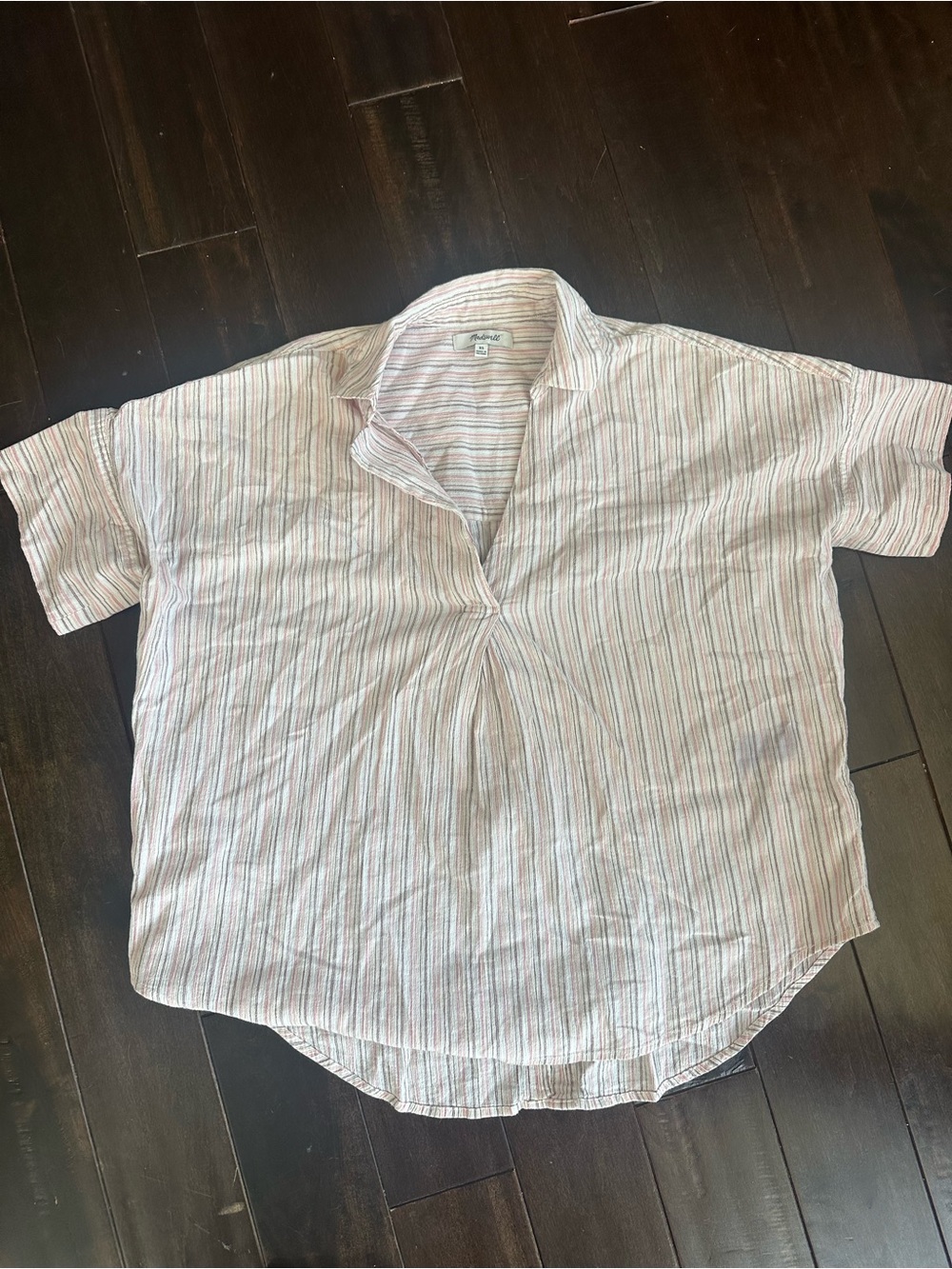 Madewell Women's Short-Sleeve Button-Down Shirt - Pink & White Stripes